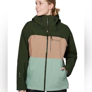 FLYLOW Lucy SoftShell Jacket in Color Block Pine/Chai/Seaglass 2023 season